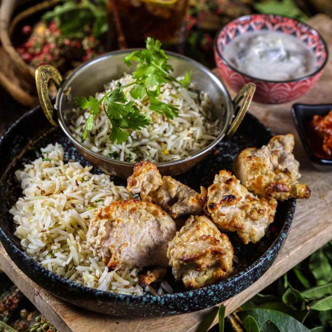 Malai Tikka Grill with creamy marinated chicken pieces, chargrilled and served at Shakinah Indian restaurant in Malta